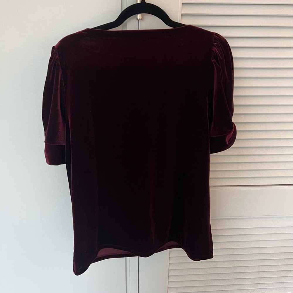 Ralph Lauren Red Velvet Puff Sleeve Blouse - Picture 2 of 4